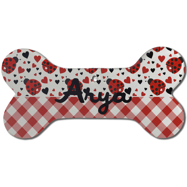 Ladybugs & Gingham Ceramic Flat Ornament - Bone Front