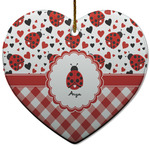 Ladybugs & Gingham Heart Ceramic Ornament w/ Name or Text