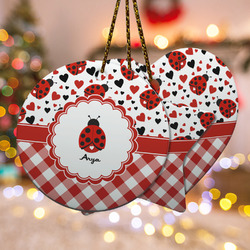 Ladybugs & Gingham Ceramic Ornament w/ Name or Text