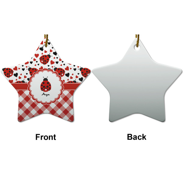 Ladybugs & Gingham Ceramic Flat Ornament - Star Front & Back (APPROVAL)