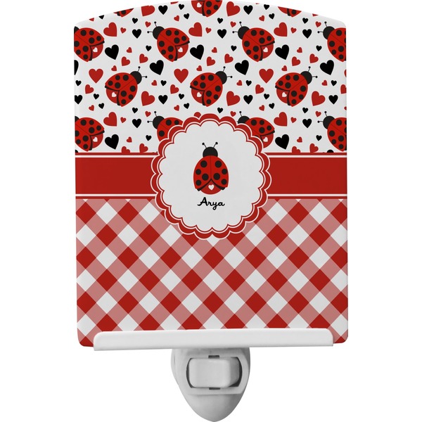 Custom Ladybugs & Gingham Ceramic Night Light (Personalized)