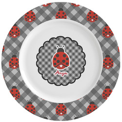 Ladybugs & Gingham Ceramic Dinner Plates (Set of 4) (Personalized)