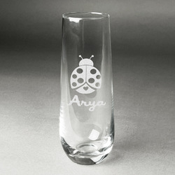 Ladybugs & Gingham Champagne Flute - Stemless Engraved (Personalized)