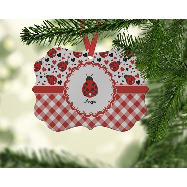 Ladybugs & Gingham Christmas Ornament (On Tree)
