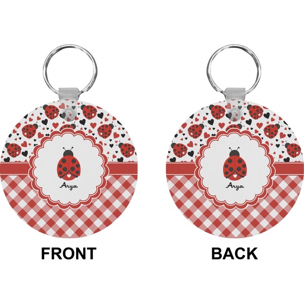 Ladybugs & Gingham Circle Keychain (Front + Back)