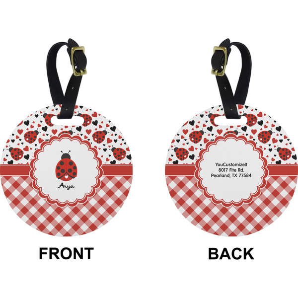 Ladybugs & Gingham Circle Luggage Tag (Front + Back)
