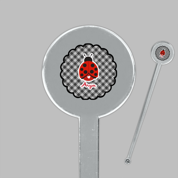Ladybugs & Gingham Clear Plastic 7" Stir Stick - Round - Closeup