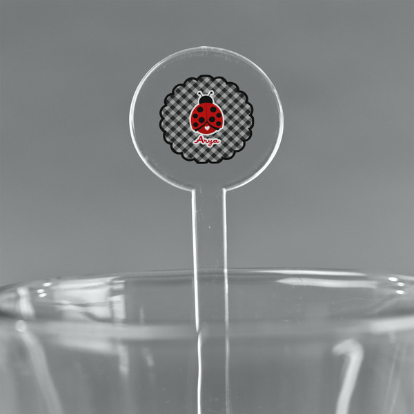 Custom Ladybugs & Gingham 7" Round Plastic Stir Sticks - Clear (Personalized)