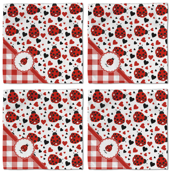 Ladybugs & Gingham Cloth Napkins - Personalized Lunch (APPROVAL) Set of 4