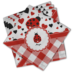 Ladybugs & Gingham Cloth Cocktail Napkins - Set of 4 w/ Name or Text