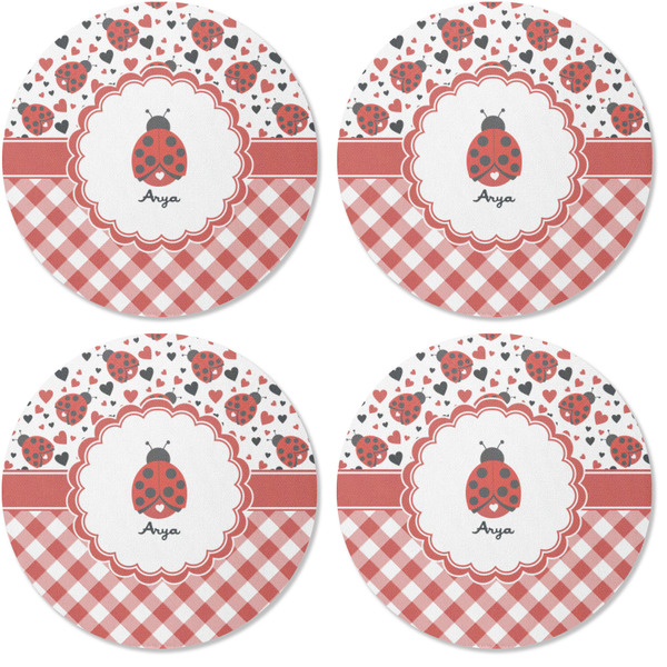 Ladybugs & Gingham Coaster Round Rubber Back - Apvl