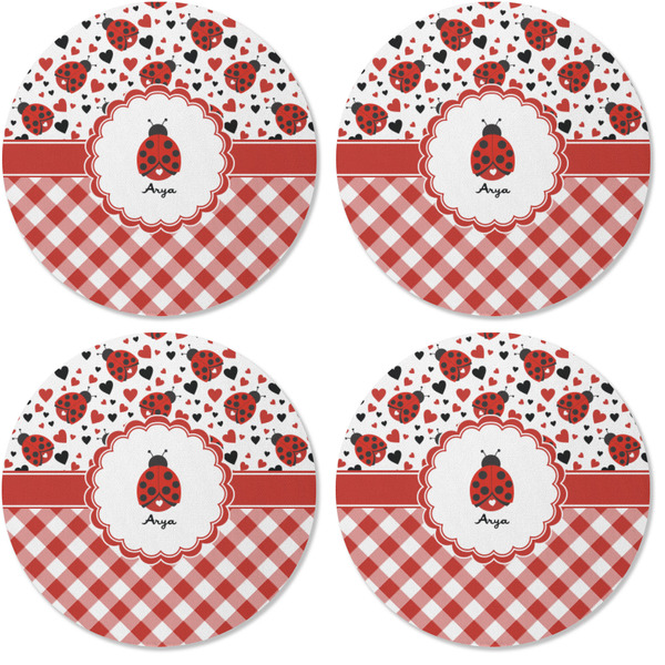 Ladybugs & Gingham Coaster Round Rubber Back - Apvl