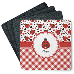 Ladybugs & Gingham Square Rubber Backed Coasters - Set of 4 (Personalized)