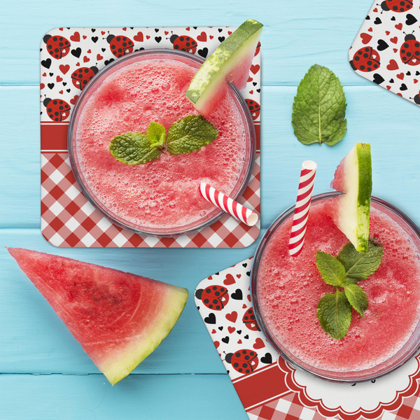 Ladybugs & Gingham Coaster Set - LIFESTYLE