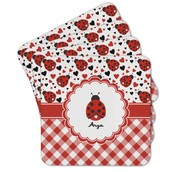 Custom Ladybugs & Gingham Cork Coaster - Set of 4 w/ Name or Text