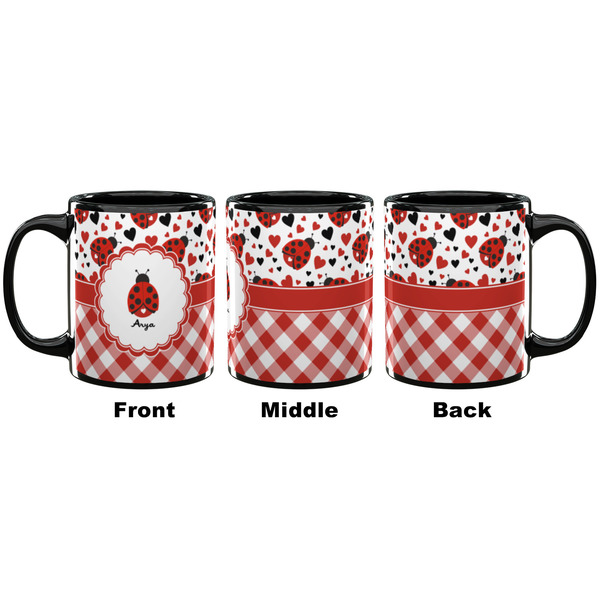 Ladybugs & Gingham Coffee Mug - 11 oz - Black APPROVAL