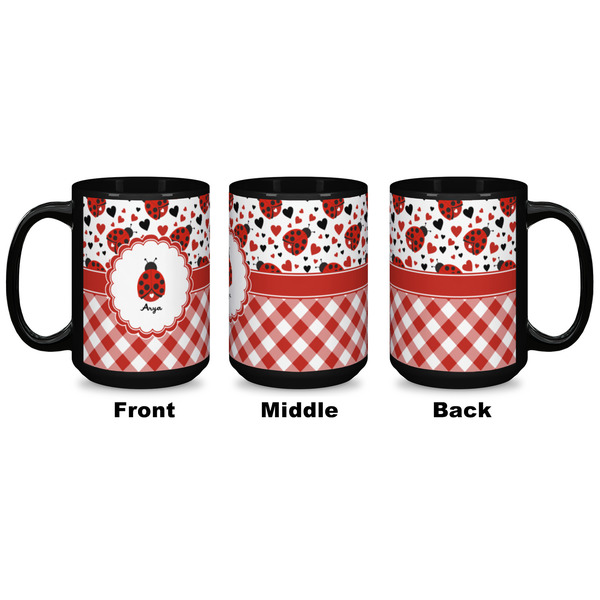 Ladybugs & Gingham Coffee Mug - 15 oz - Black APPROVAL