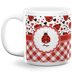 Ladybugs & Gingham 20 Oz Coffee Mug - White (Personalized)