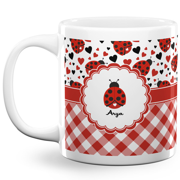 Custom Ladybugs & Gingham 20 Oz Coffee Mug - White (Personalized)