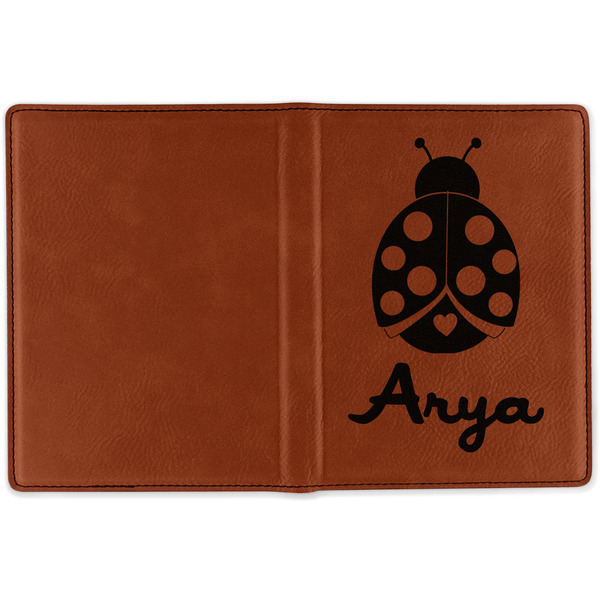 Ladybugs & Gingham Cognac Leather Passport Holder Outside Single Sided - Apvl