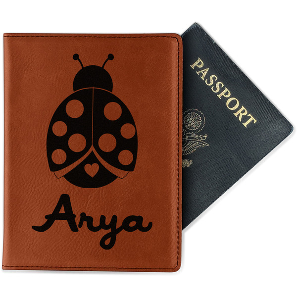 Custom Ladybugs & Gingham Passport Holder - Faux Leather - Double Sided (Personalized)
