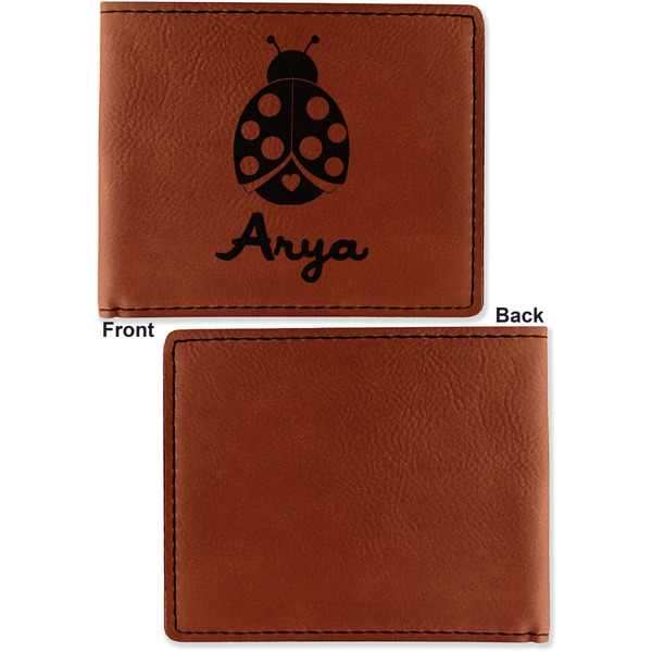 Ladybugs & Gingham Cognac Leatherette Bifold Wallets - Front and Back Single Sided - Apvl