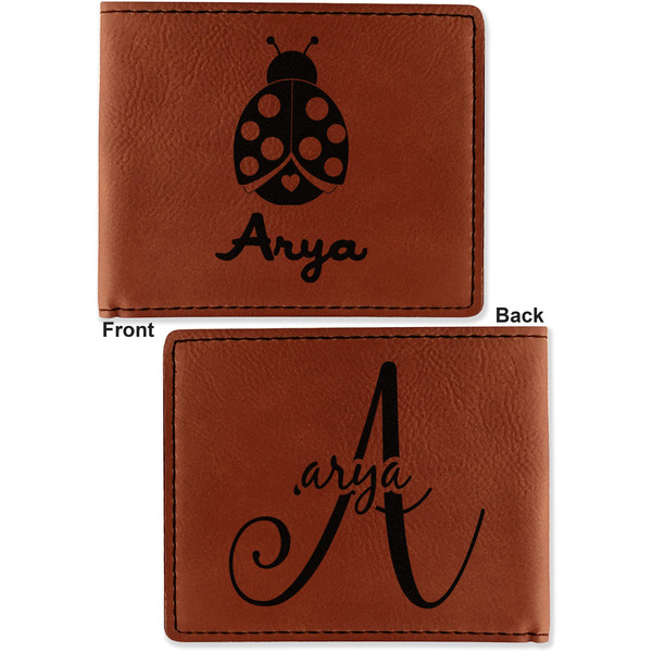 Ladybugs & Gingham Cognac Leatherette Bifold Wallets - Front and Back