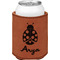 Ladybugs & Gingham Cognac Leatherette Can Sleeve - Single Front
