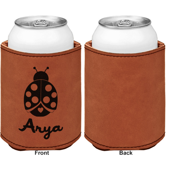 Ladybugs & Gingham Cognac Leatherette Can Sleeve - Single Sided Front and Back