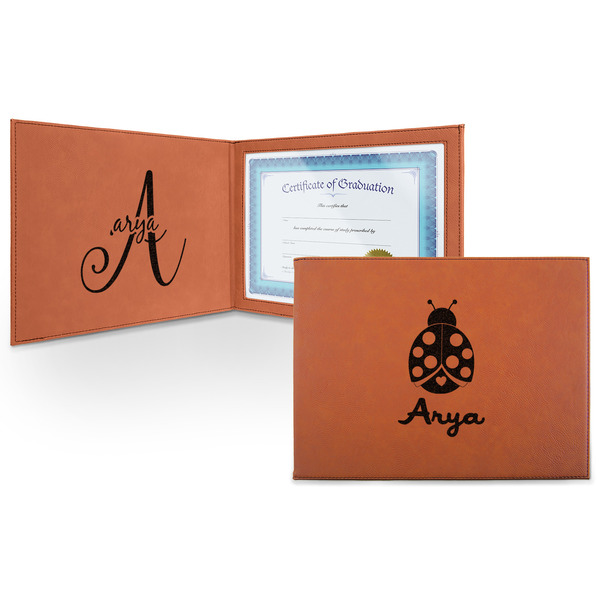 Custom Ladybugs & Gingham Leatherette Certificate Holder - Front and Inside (Personalized)