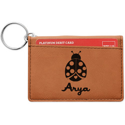 Ladybugs & Gingham Leatherette Keychain ID Holder - Double Sided (Personalized)