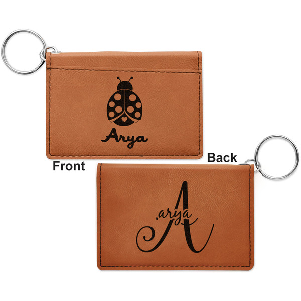Ladybugs & Gingham Cognac Leatherette Keychain ID Holders - Front and Back Apvl