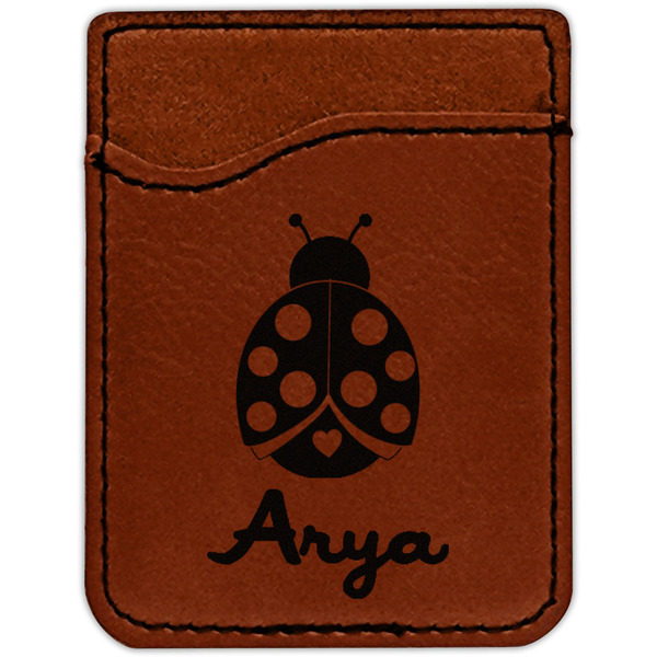 Ladybugs & Gingham Cognac Leatherette Phone Wallet close up
