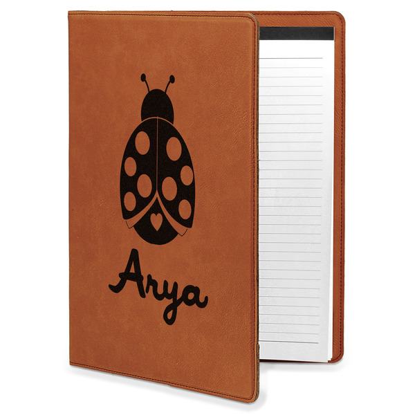 Custom Ladybugs & Gingham Leatherette Portfolio with Notepad - Large - Double Sided (Personalized)