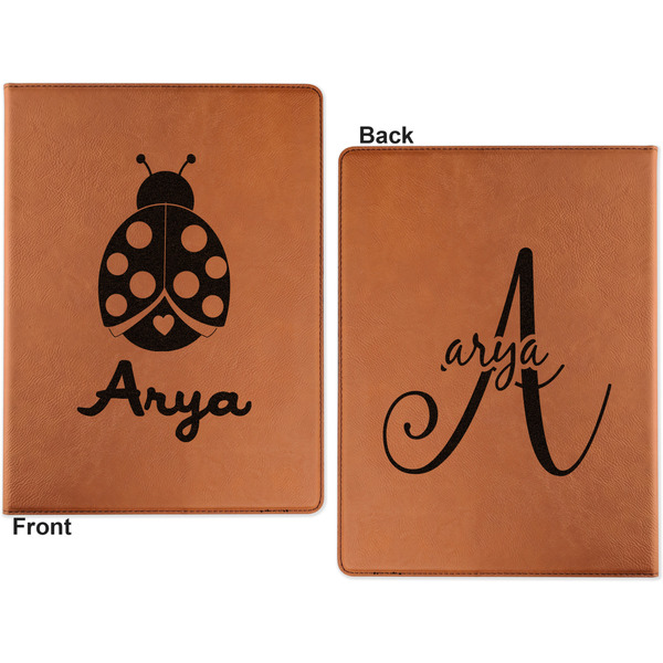 Ladybugs & Gingham Cognac Leatherette Portfolios with Notepad - Small - Double Sided- Apvl
