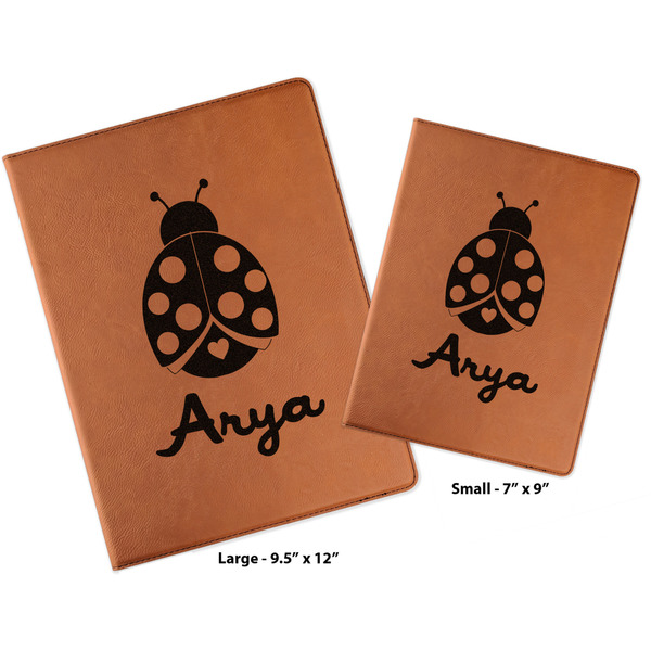 Ladybugs & Gingham Cognac Leatherette Portfolios with Notepad - Compare Sizes