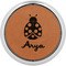 Ladybugs & Gingham Cognac Leatherette Round Coasters w/ Silver Edge - Single