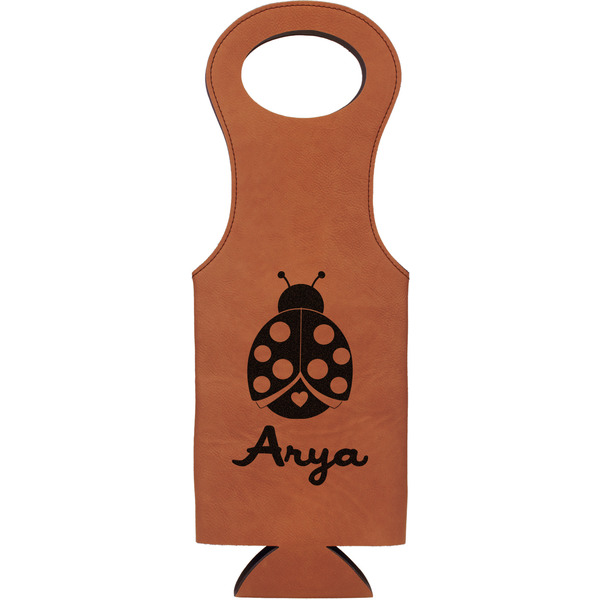 Custom Ladybugs & Gingham Leatherette Wine Tote (Personalized)