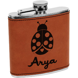 Ladybugs & Gingham Leatherette Wrapped Stainless Steel Flask (Personalized)
