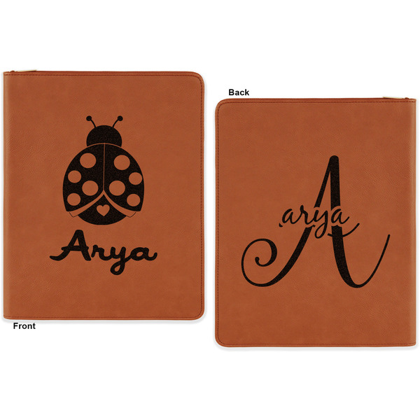 Ladybugs & Gingham Cognac Leatherette Zipper Portfolios with Notepad - Double Sided - Apvl