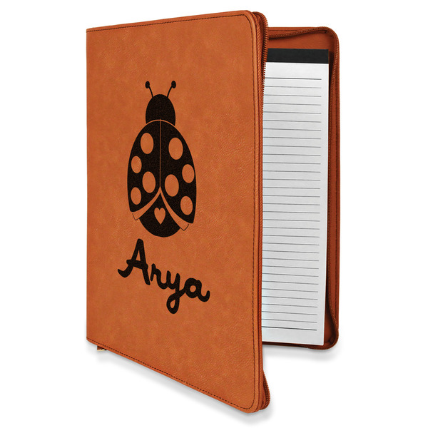 Custom Ladybugs & Gingham Leatherette Zipper Portfolio with Notepad (Personalized)