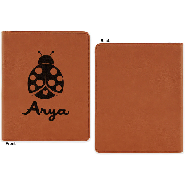 Ladybugs & Gingham Cognac Leatherette Zipper Portfolios with Notepad - Single Sided - Apvl
