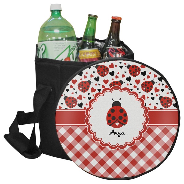 Custom Ladybugs & Gingham Collapsible Cooler & Seat (Personalized)