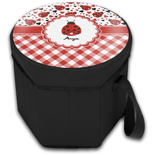 Ladybugs & Gingham Collapsible Personalized Cooler & Seat (Closed)
