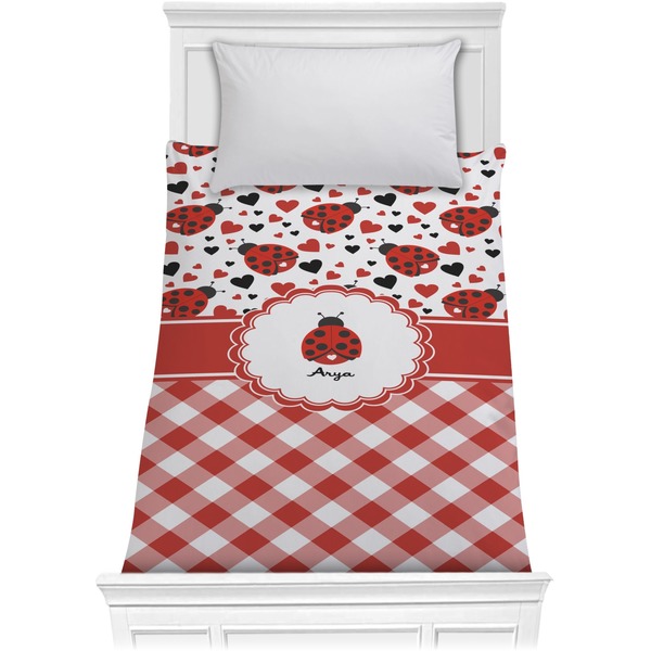 Custom Ladybugs & Gingham Comforter - Twin (Personalized)