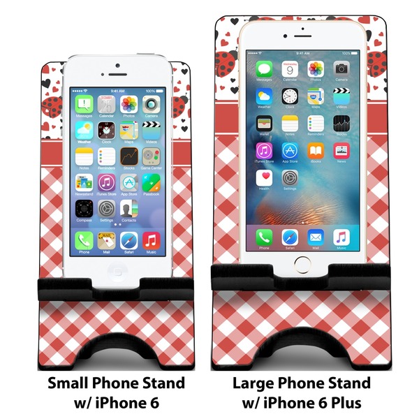 Ladybugs & Gingham Compare Phone Stand Sizes - with iPhones