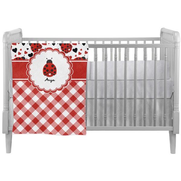 Custom Ladybugs & Gingham Crib Comforter / Quilt (Personalized)