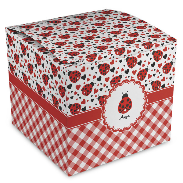 Custom Ladybugs & Gingham Cube Favor Gift Boxes (Personalized)