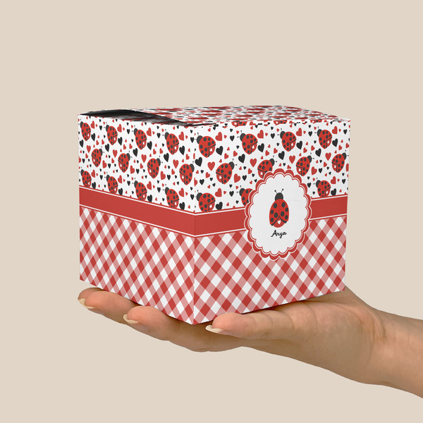 Ladybugs & Gingham Cube Favor Gift Box - On Hand - Scale View