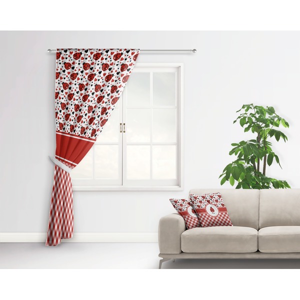 Ladybugs & Gingham Curtain With Window and Rod - in Room Matching Pillow